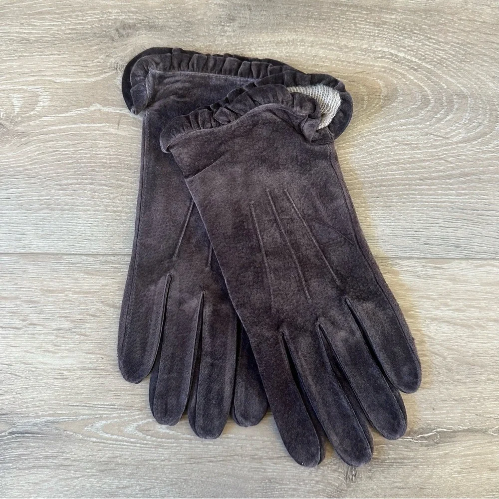 Vintage Brown Suede Leather Gloves L